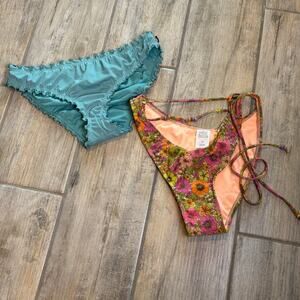 Shade Shore Wild Fable Bikini Bottoms Floral Pink Blue Cheeky Swimwear Medium